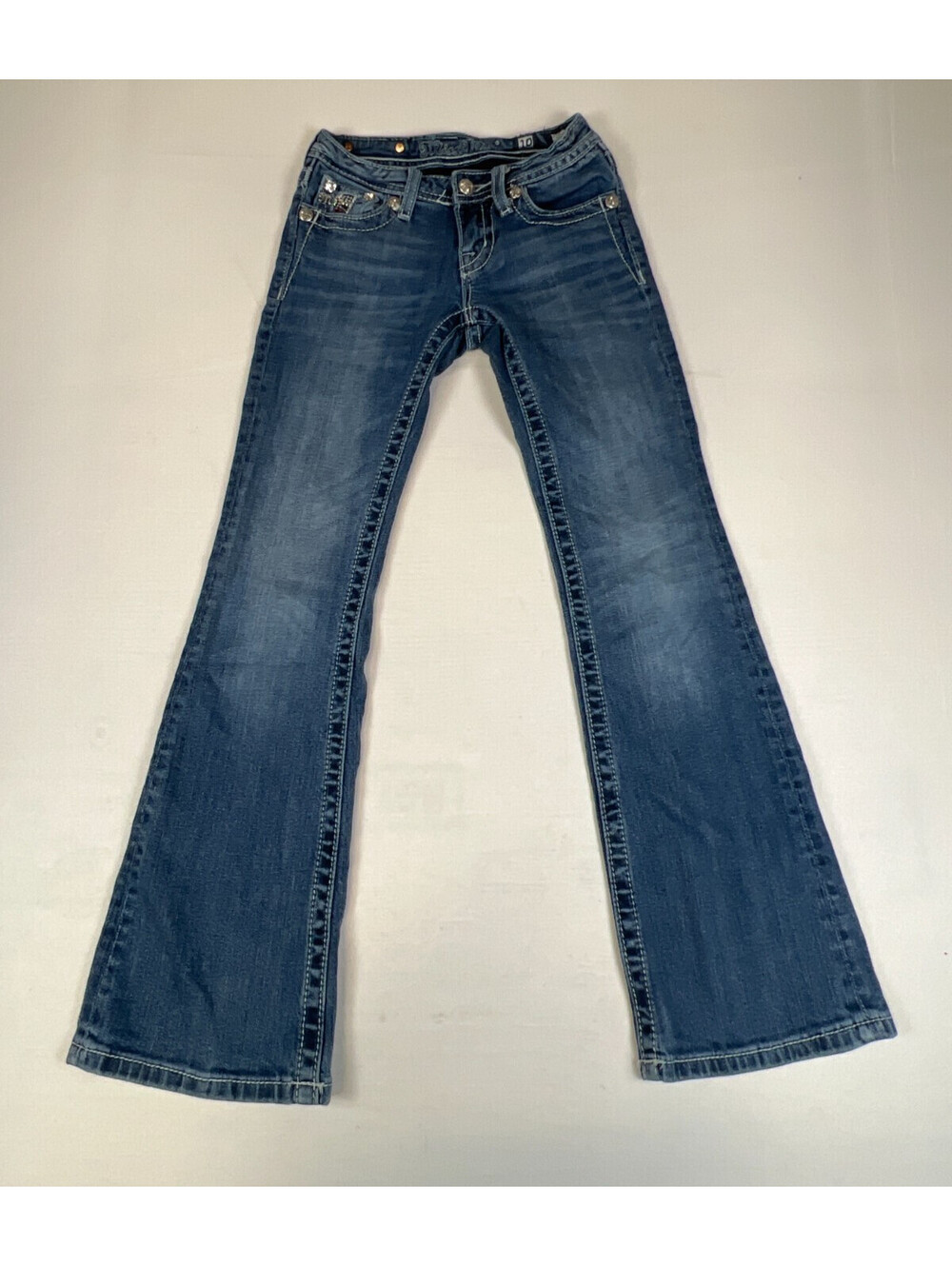 Miss Me Girls 10 Bootcut Jeans Blue Rhinestone Embellished Pocket Denim